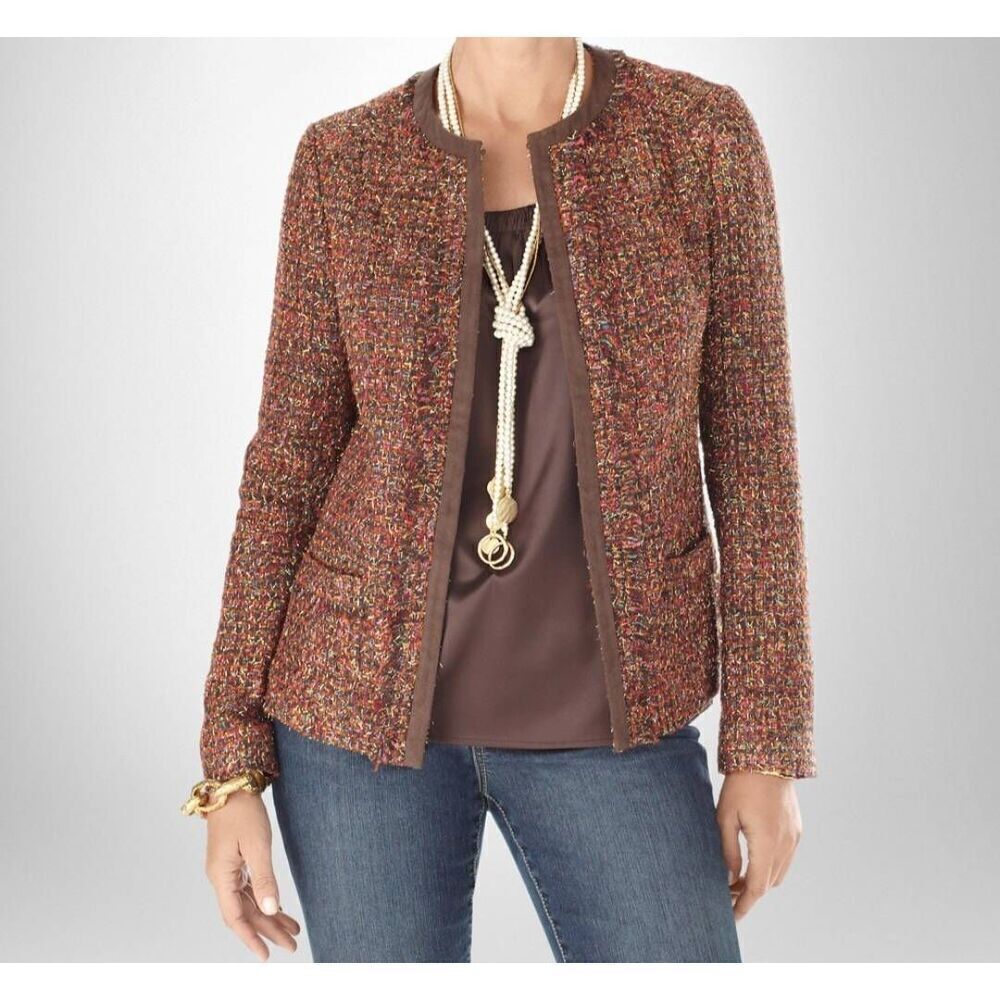 Chico's Metallic Gold Rainbow Shine Tweed Woven Festive Vikey Jacket Office Sz S